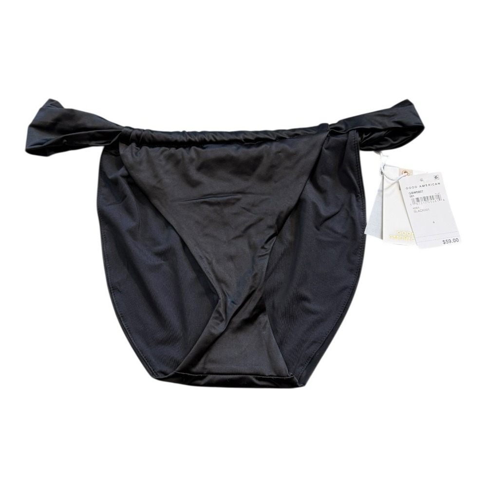 Good American Black Side Tie High Leg Bali Bikini Bottoms GSW0678 Size 5 XXL NWT